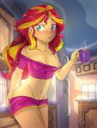 Sunset Shimmer Needs Her Morning Coffee (Artists: Vest &Amp;Amp;Amp; Mrscurlystyles)