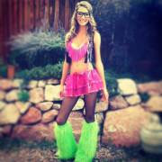 Pink Outfit W/ Green Fluffies