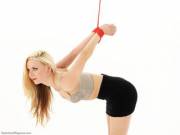 A Bra, A Tight Black Skirt, And Bondage. Bent Over.