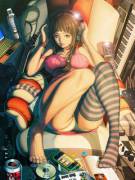 Listening To Music, One Stocking On [Gjwns01]