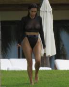 Kim Wearing A See-Through Crop Top