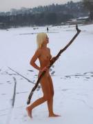 With Her Bare Feet And Her Naked Body, Girl Carried Out Her Task Of Helping The Grounds ...