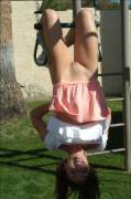 Hanging Around At The Play Ground Upside Down.