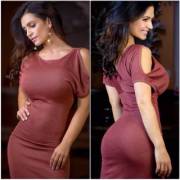 Sexy Red Dress Accentuates Luscious Booty And Tits.