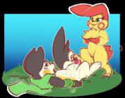 Footsie Tease. Emolga [M] And Plusle [F]