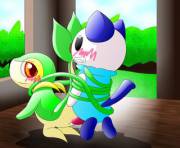 Fell In A Trap. Snivy [F] X Oshawott [M]