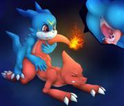 Charmemleon [F] Taking In Veemon's [M] Dong... Wait, A Digimon?!!!