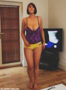 Purple Top And Spongebob Yellow Shorts