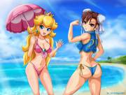 Peach And Chun Li At The Beach