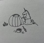 Pumpkin Carving With Tiny Vulgar Unicorn And Small Sarcastic Ostrich.