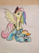 Fluttershy Assisting Rainbow Dash In Assuming The Position [F/F] (Artist: Kittyhawk-Contrail)