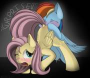 Rainbow Dash Surprises Fluttershy [F/F] (Artist: Total-Krazen)