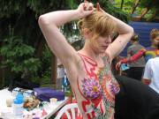 Redhead With Purple Flowers