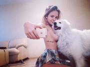 Topless With Her Dog 2
