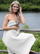 Blonde In A Blanket By The Fjord