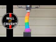 (Nsfw) Hydraulic Press  Autoblow 2 + Rainbow Dildo  Will It Crush?