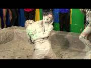 2 Sexy Babes In Clothed Mud Wrestling Match 