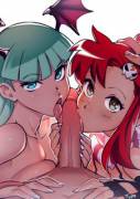 Yoko &Amp;Amp;Amp; Morrigan's Double Blowjob (Optionaltypo) [Darkstalkers; Gurren ...